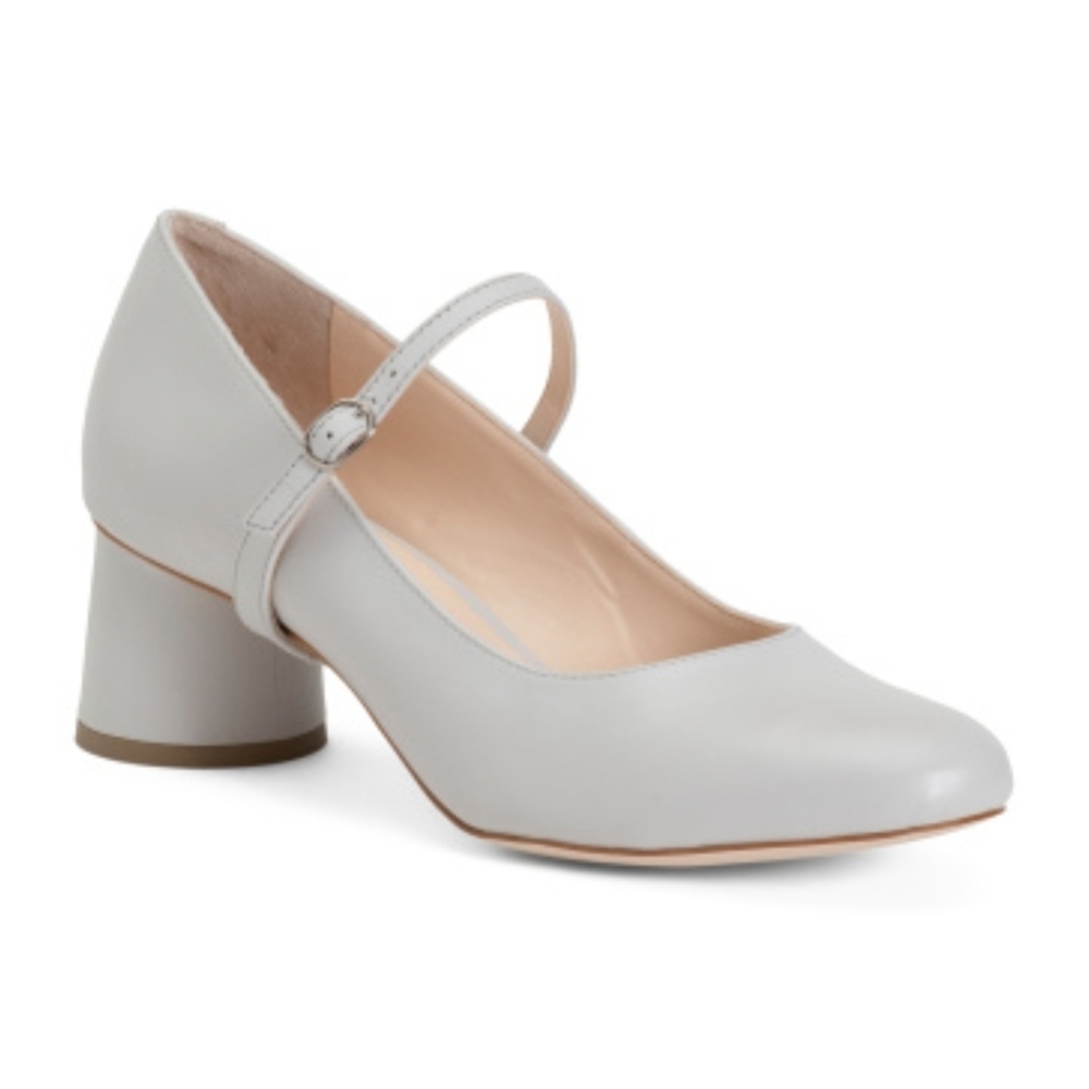 🩶🔹️ALTERRE 🔹️Classic Gray Mary Jane Block Heel Leather twiggy  Pumps